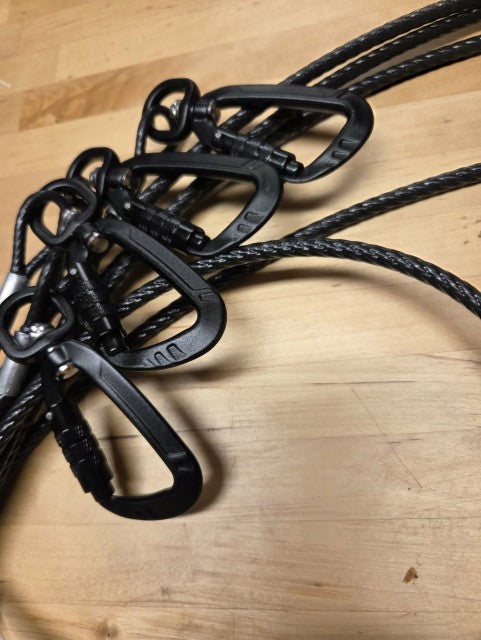 Multi-dog leash attachment for training and walking multiple dogs.