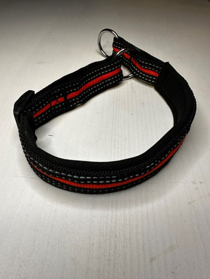 Leather half-check dog collar with metal hardware