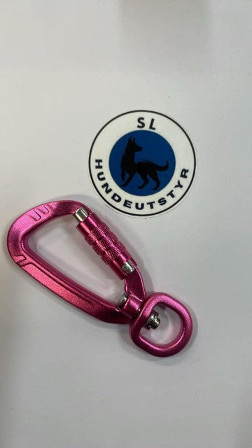 Lightweight pink carabiner clip with swivel, 86mm long
