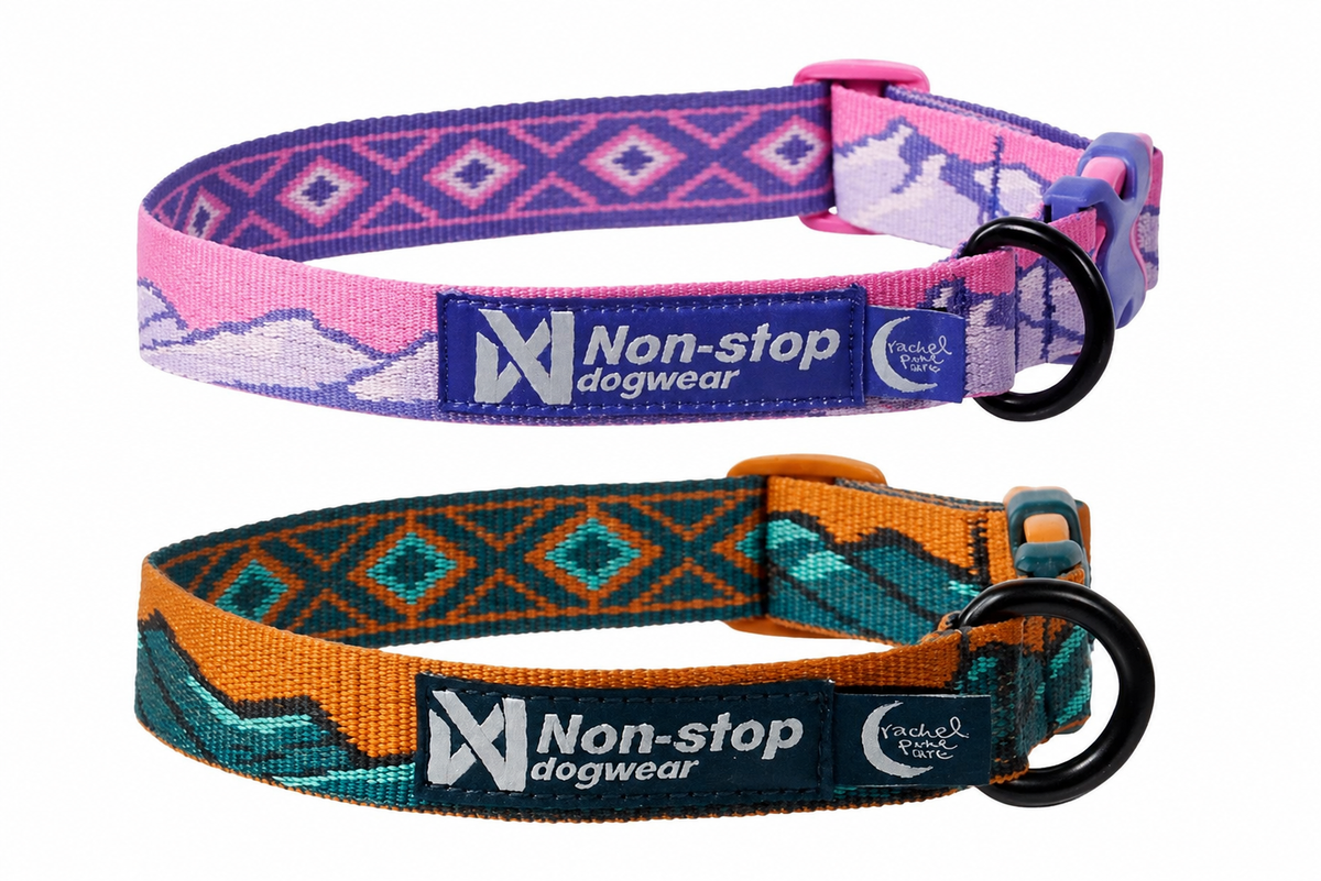 Rachel Pohl Edition Trail Quest collar with colorful mountain landscape design