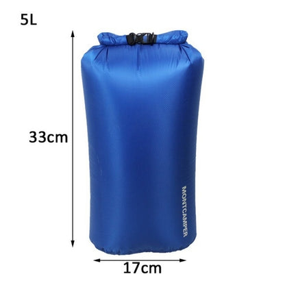 Waterproof rafting kayak dry bag, blue, with securing straps.